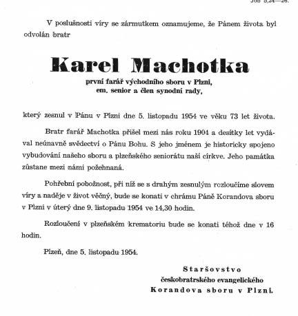 Úmrtní oznámení Karla Machotky